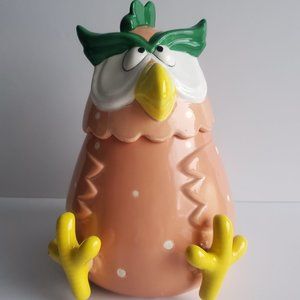 Vintage Owl Cookie Jar Bird Rooster Ceramic Countertop Food Storage Farmhouse